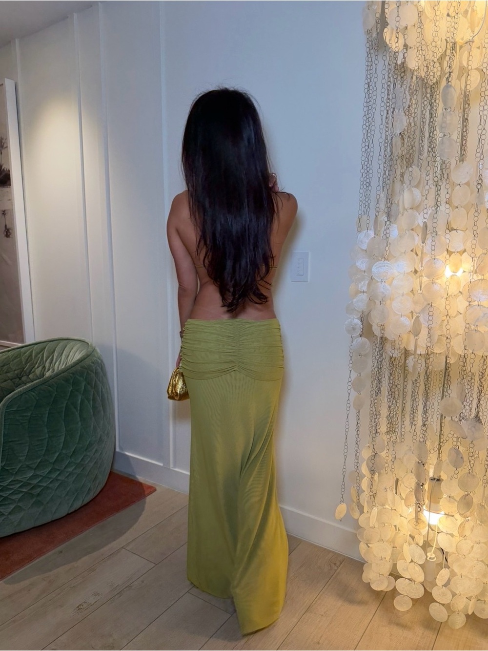 Jaded London Lime Green Backless Ruched Maxi Dress - Picture 2 of 6